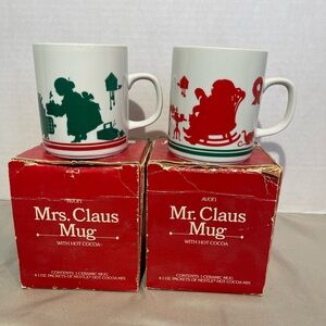 1984 AVON pair of Mr & Mrs Santa Clause hot chocolate mugs